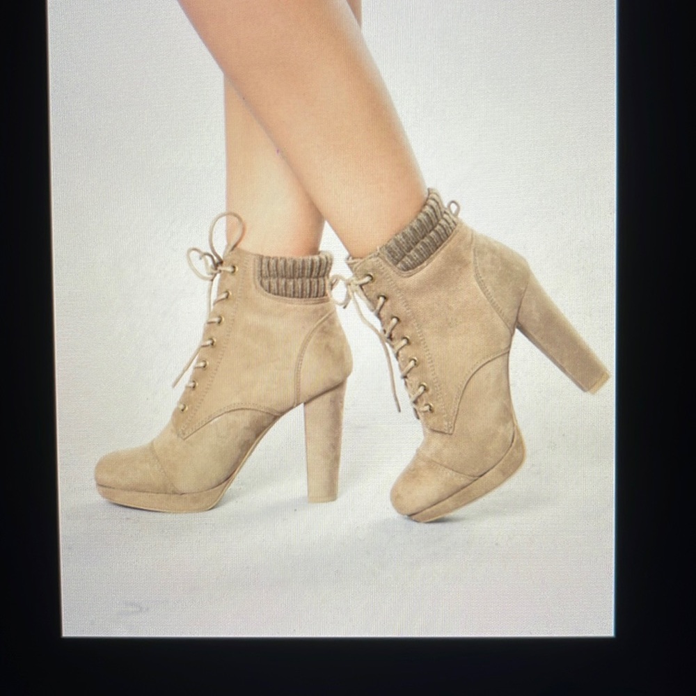Fashion Nova Suede Taupe Booties in Size 7.5